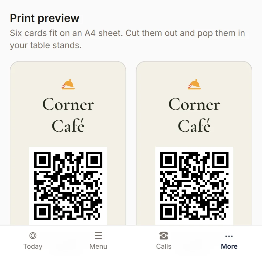 One code for each table