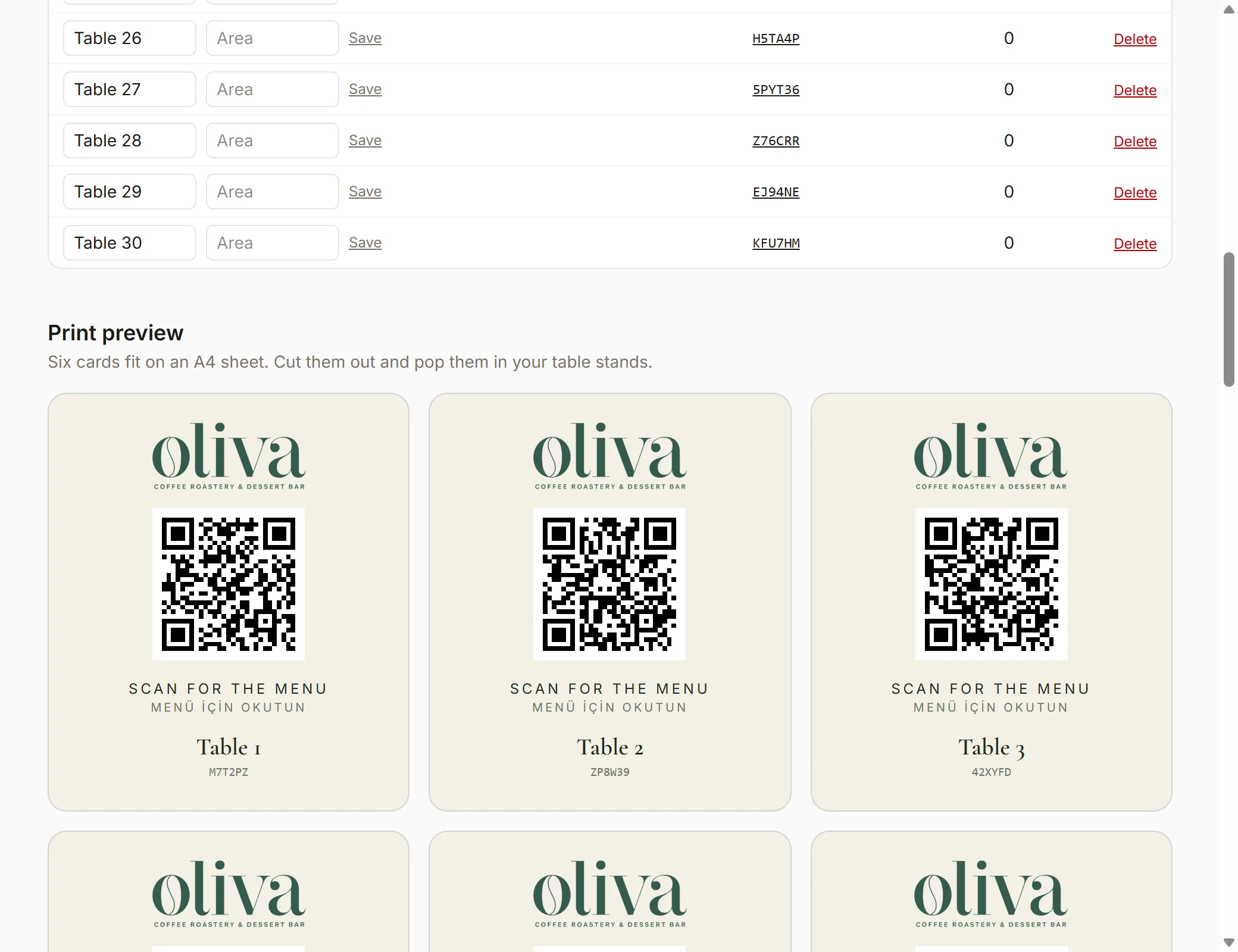 Every table, its own QR