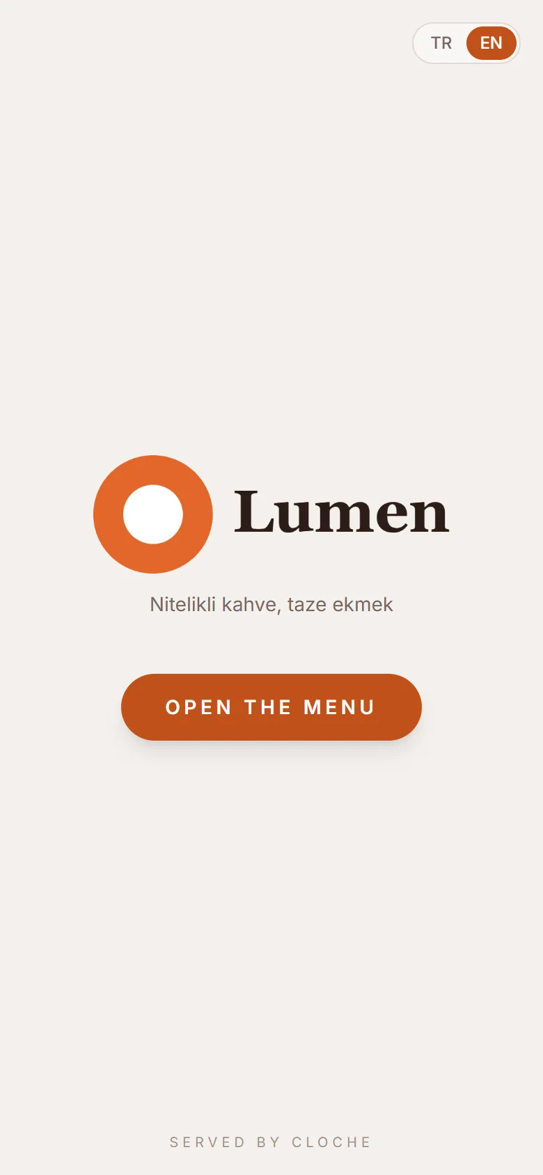 Lumen Coffee menu in its own colours