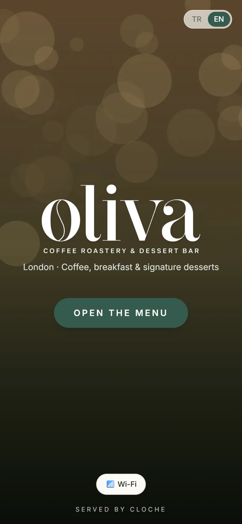 Oliva menu welcome screen