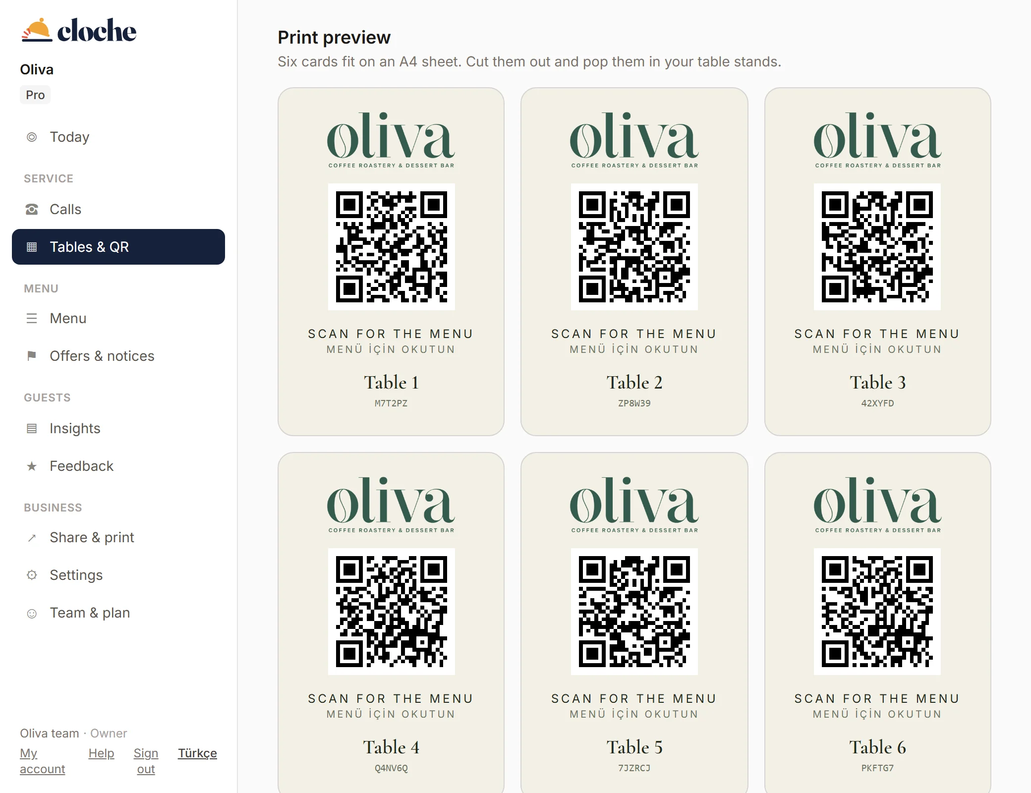 A QR card for every table