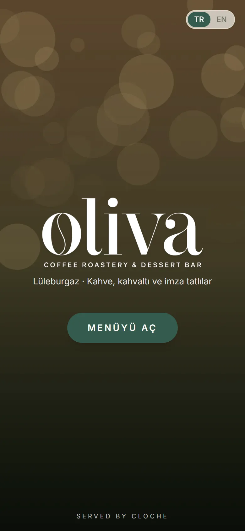 Oliva menu welcome screen